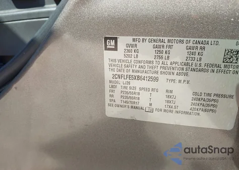 2011 Chevrolet Equinox Ltz z USA, uszkodzony, nr VIN 2CNFLFE5XB6412599